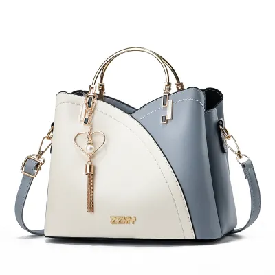 Women Fashionable Large Capacity Square PU Shoulder Bag with Heart-Shaped Pendant