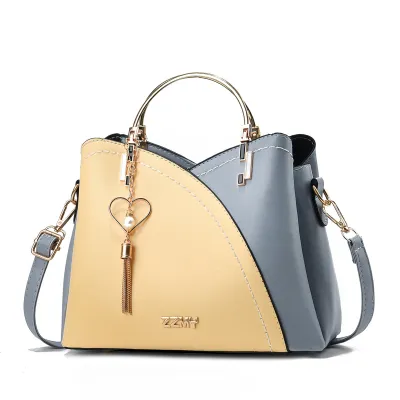 Women Fashionable Large Capacity Square PU Shoulder Bag with Heart-Shaped Pendant