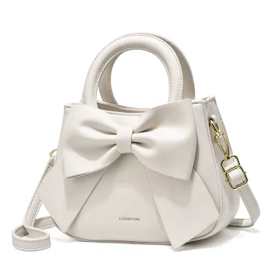 Women Fashion Solid Color Large Capacity Square Bow Decorative Handle Shoulder Bag