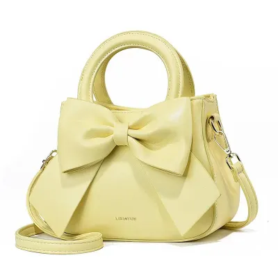 Women Fashion Solid Color Large Capacity Square Bow Decorative Handle Shoulder Bag