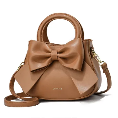 Women Fashion Solid Color Large Capacity Square Bow Decorative Handle Shoulder Bag