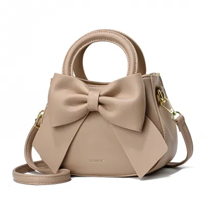 Women Fashion Solid Color Large Capacity Square Bow Decorative Handle Shoulder Bag