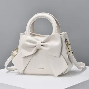 Women Fashion Solid Color Large Capacity Square Bow Decorative Handle Shoulder Bag