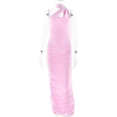 Women Sexy Halter Neck Backless Created Tight Maxi Dress