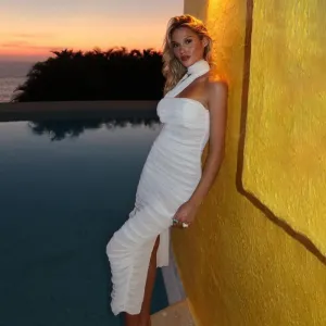 Women Sexy Halter Neck Backless Created Tight Maxi Dress
