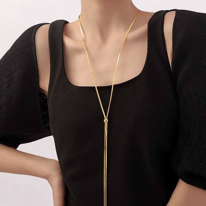 Women's Fashion Long Pull Copper Snake Chain Necklace