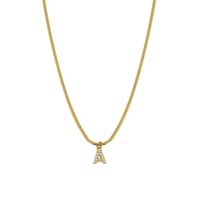 Women Fashion Retro 26 English Alphabet Pendant Titanium Steel Flat Snake Necklace
