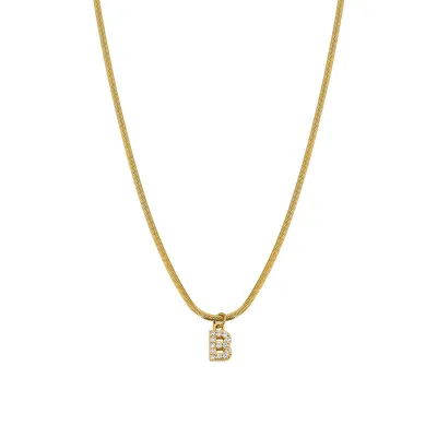 Women Fashion Retro 26 English Alphabet Pendant Titanium Steel Flat Snake Necklace