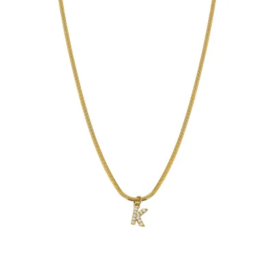 Women Fashion Retro 26 English Alphabet Pendant Titanium Steel Flat Snake Necklace