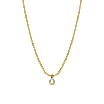 Women Fashion Retro 26 English Alphabet Pendant Titanium Steel Flat Snake Necklace