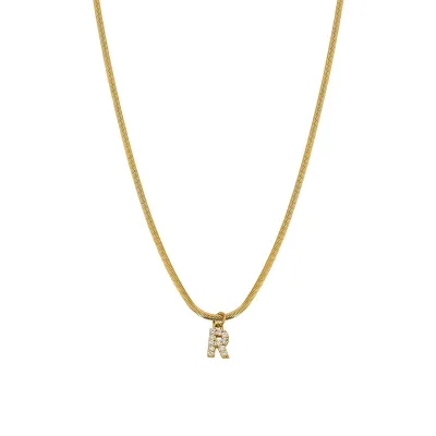 Women Fashion Retro 26 English Alphabet Pendant Titanium Steel Flat Snake Necklace