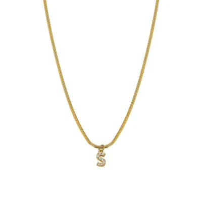 Women Fashion Retro 26 English Alphabet Pendant Titanium Steel Flat Snake Necklace