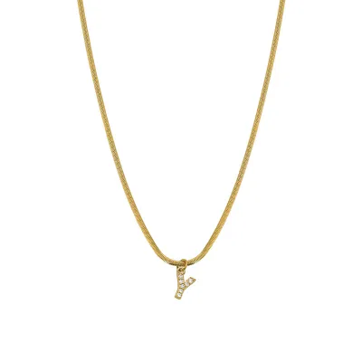 Women Fashion Retro 26 English Alphabet Pendant Titanium Steel Flat Snake Necklace