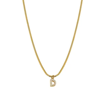 Women Fashion Retro 26 English Alphabet Pendant Titanium Steel Flat Snake Necklace