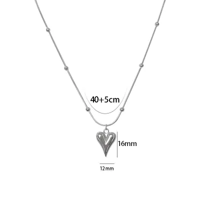Women Fashion Beaded Heart Pendant Titanium Steel Snake Chain Necklace