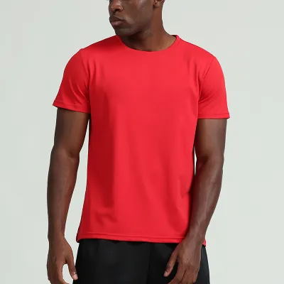 Men Casual Basic Solid Color Quick Dry Short Sleeve Crewneck Sports T-Shirt