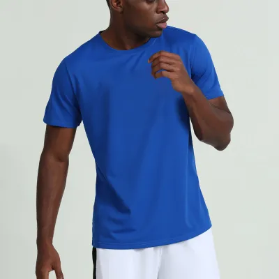 Men Casual Basic Solid Color Quick Dry Short Sleeve Crewneck Sports T-Shirt