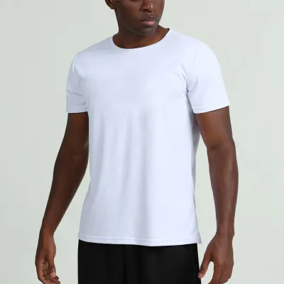 Men Casual Basic Solid Color Quick Dry Short Sleeve Crewneck Sports T-Shirt