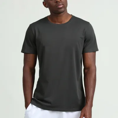Men Casual Basic Solid Color Quick Dry Short Sleeve Crewneck Sports T-Shirt