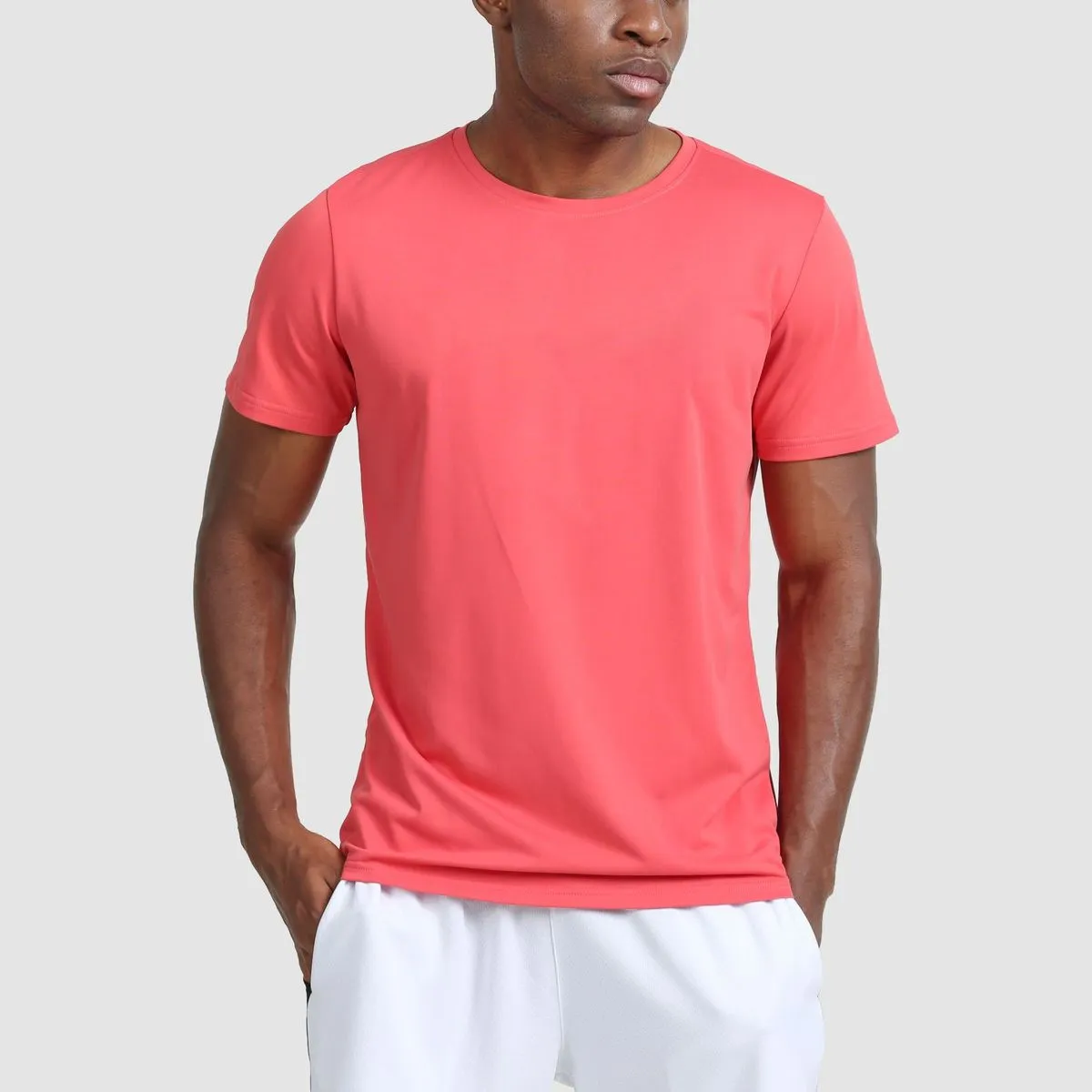 Men Casual Basic Solid Color Quick Dry Short Sleeve Crewneck Sports T-Shirt