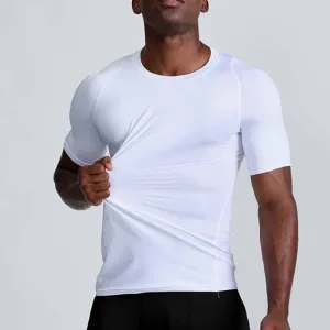 Men Casual Basic Solid Color Quick Drying Short-Sleeved Round Neck Sports Tight T-Shirt Milk Fiber