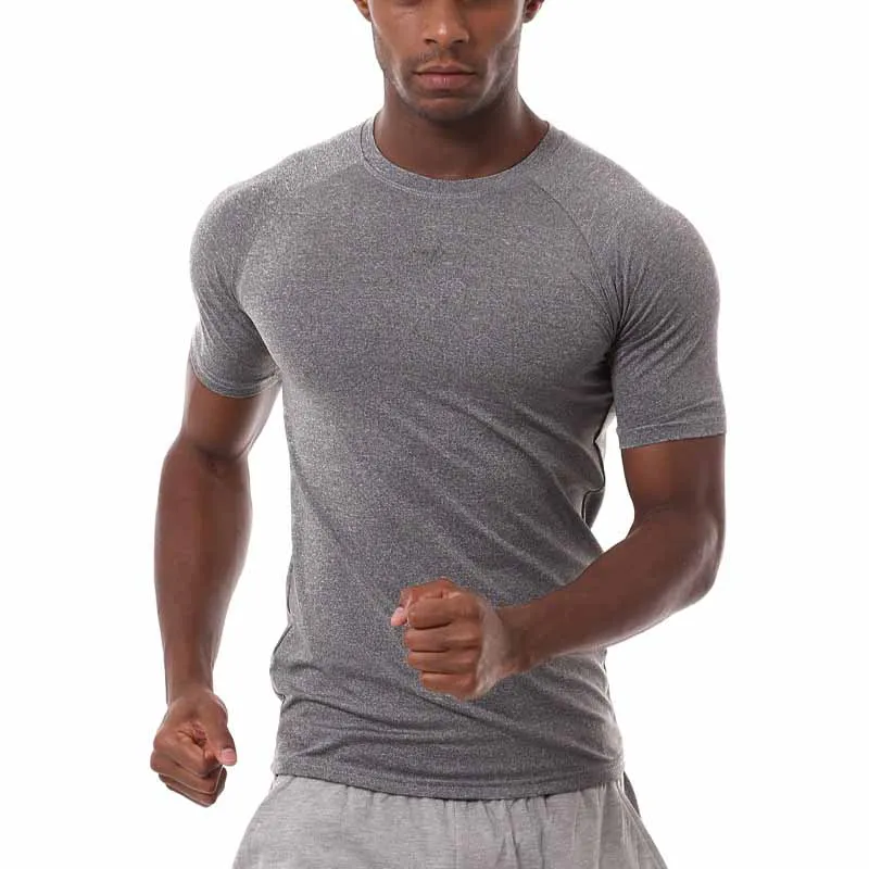 Men Casual Basic Solid Color Quick Dry Short Sleeve Round Neck Lycra Sports Tight T-Shirt