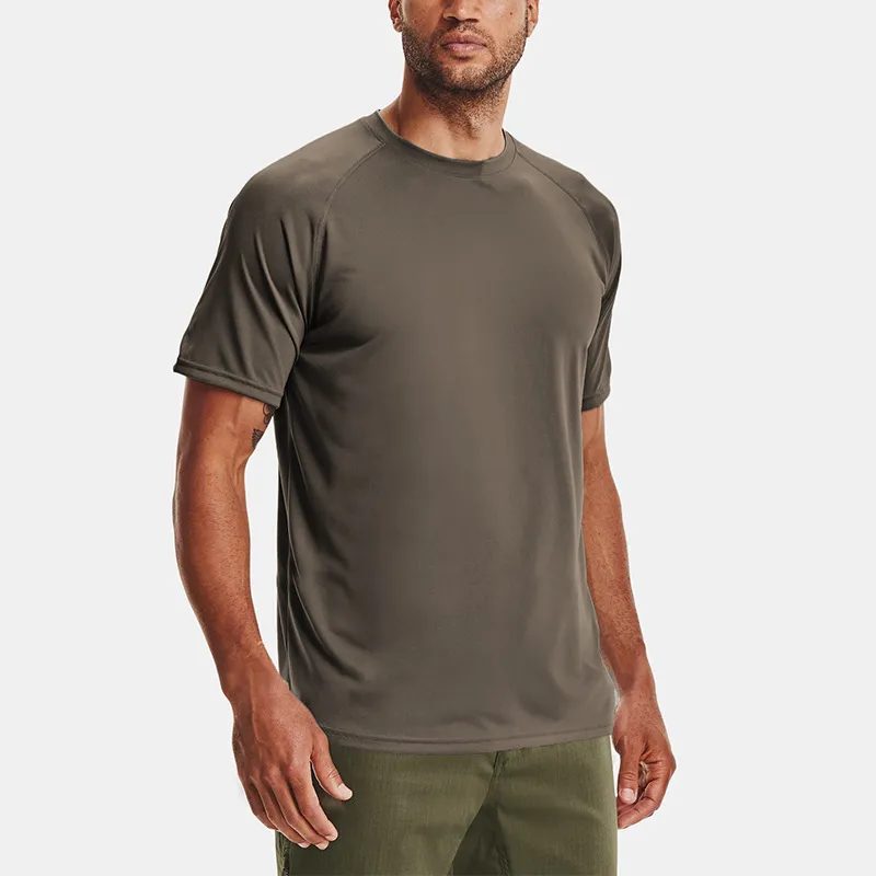 Men Casual Quick Dry Solid Color Short Sleeve Crewneck Sports T-Shirt
