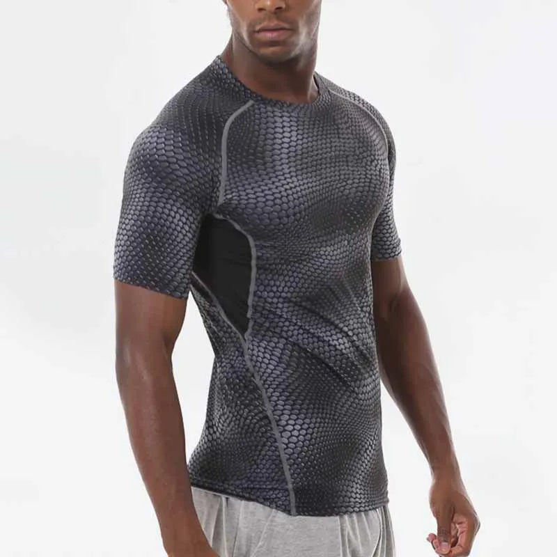 Men Casual Basic Quick Dry Snake Short Sleeve Round Neck Sports Tight T-Shirt