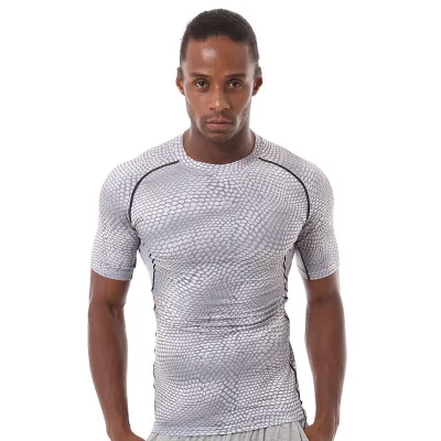 Men Casual Basic Quick Dry Snake Short Sleeve Round Neck Sports Tight T-Shirt