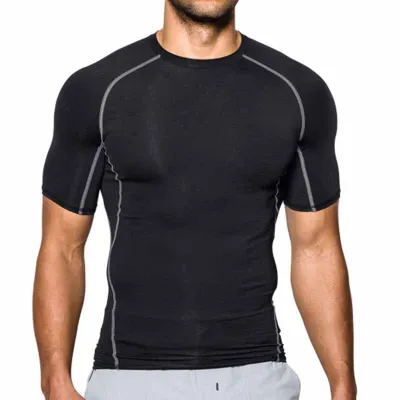 Men Casual Striped Quick Dry Short Sleeve Round Neck Sports Tight T-Shirt Milk Fiber