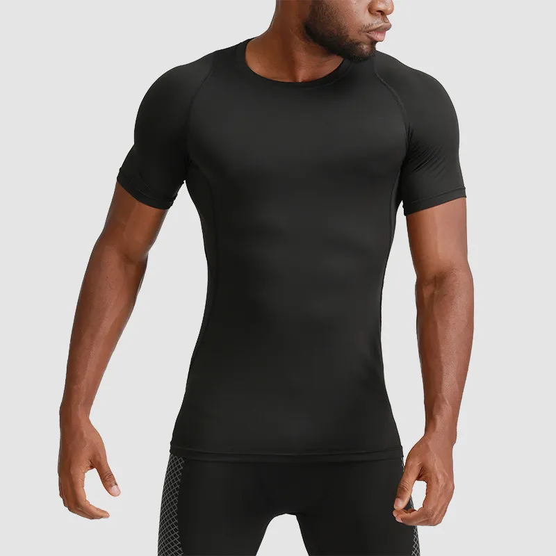 Men Casual Basic Solid Color Quick Drying Short Sleeve Crewneck Sports Tight T-Shirt