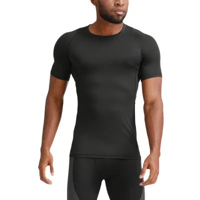 Men Casual Basic Solid Color Quick Drying Short Sleeve Crewneck Sports Tight T-Shirt