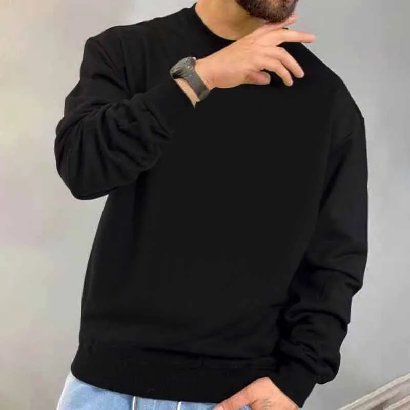 Men Casual Solid Color Long Sleeve Round Neck Pullover Sweatshirt for Autumn Winter