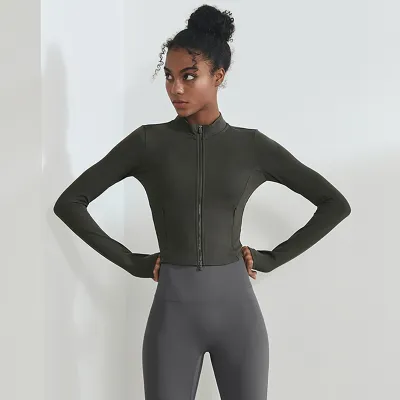 Women Casual Sports High Elastic Tight Zipper Pocket Yoga Jacket