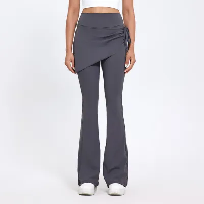Women Casual Solid Color High Waist Hip Tight Fit Micro Horn Yoga Leggings