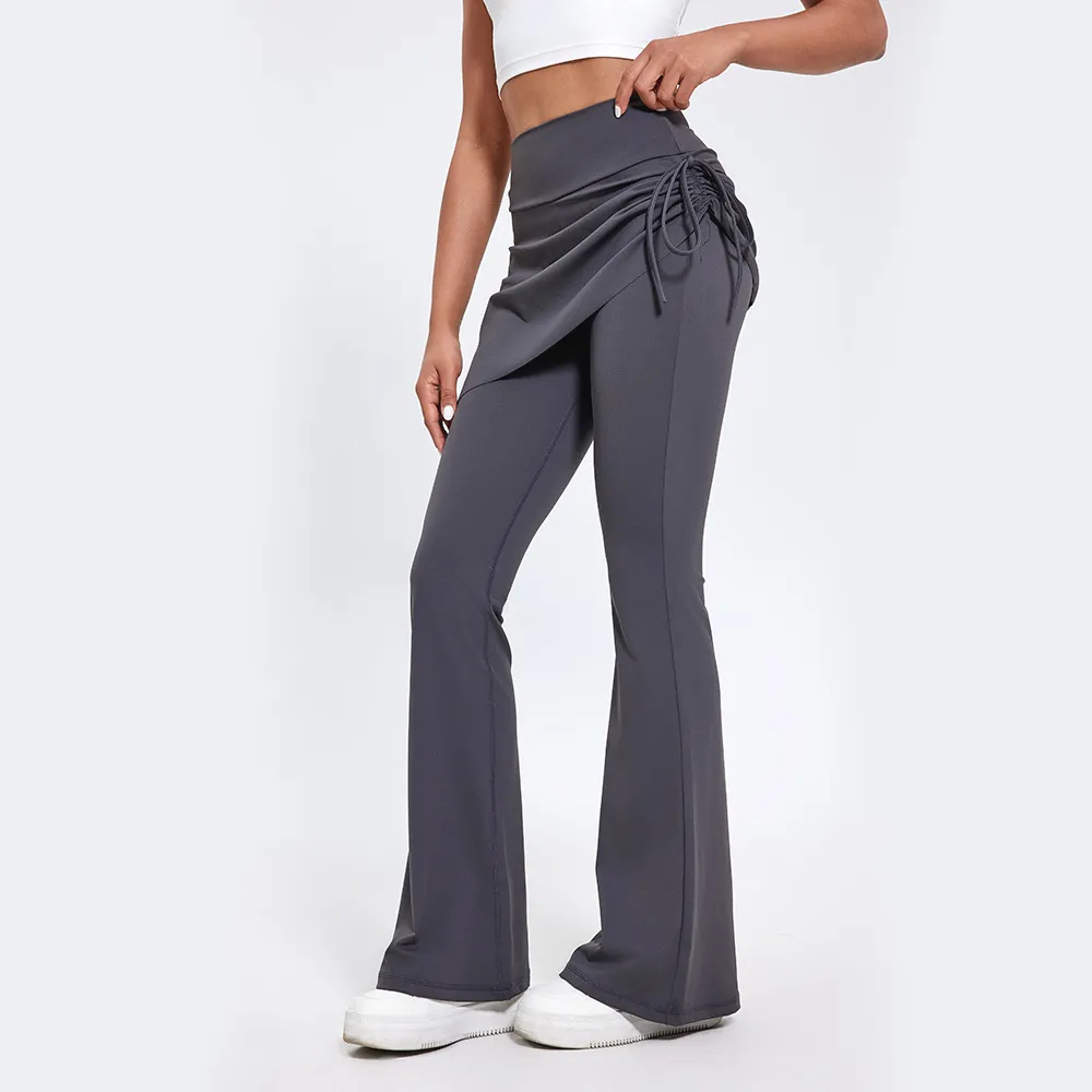 Women Casual Solid Color High Waist Hip Tight Fit Micro Horn Yoga Leggings
