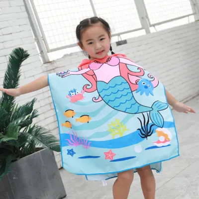 Kids Unisex Casual Cute Cartoon Print Beach Hooded Bath Towel Cape