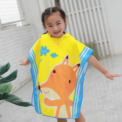 Kids Unisex Casual Cute Cartoon Print Beach Hooded Bath Towel Cape
