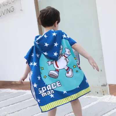 Kids Unisex Casual Cute Cartoon Print Beach Hooded Bath Towel Cape
