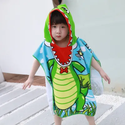Kids Unisex Casual Cute Cartoon Print Beach Hooded Bath Towel Cape