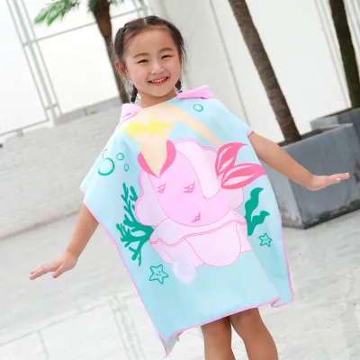 Kids Unisex Casual Cute Cartoon Print Beach Hooded Bath Towel Cape