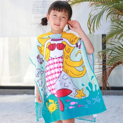 Kids Unisex Casual Cute Cartoon Print Beach Hooded Bath Towel Cape