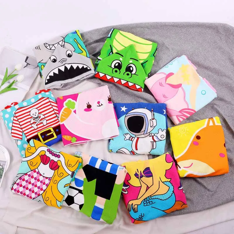 Kids Unisex Casual Cute Cartoon Print Beach Hooded Bath Towel Cape
