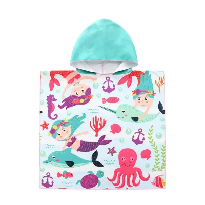 Kids Unisex Casual Cartoon Print Beach Hooded Bath Towel Cape
