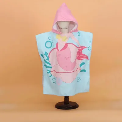 Kids Unisex Casual Cartoon Print Beach Hooded Bath Towel Cape