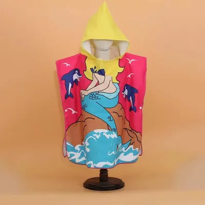 Kids Unisex Casual Cartoon Print Beach Hooded Bath Towel Cape