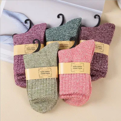 Autumn Winter Women Solid Color Thick Fleece-Lined Cotton Warm Socks