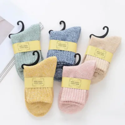 Autumn Winter Women Solid Color Thick Fleece-Lined Cotton Warm Socks