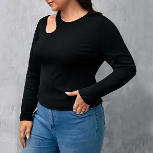 Women Plus Size Hollow Thread Knitted Pullover Top Long Sleeve Street Hipster Slim Fit