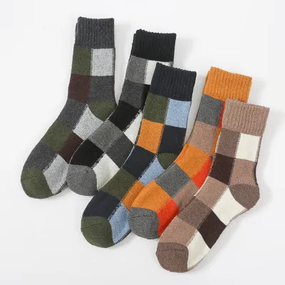 Men's Plaid Thick Warm Terry Socks for Autumn Winter
